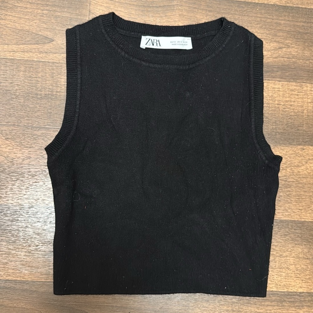 Zara Black Fitted Sleeveless Crop Tank Top - Picture 12 of 12